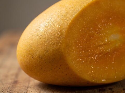 Fresh yellow mango fruit close up macro shot showing texture and skin details in bright natural light. ataulfo mango