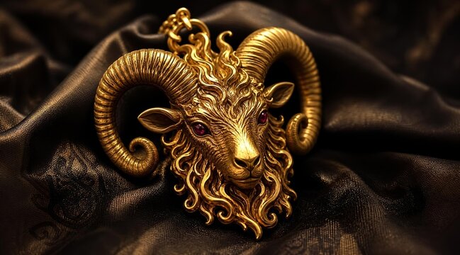 Exquisite Golden Ram Head Pendant Jewelry Piece.
