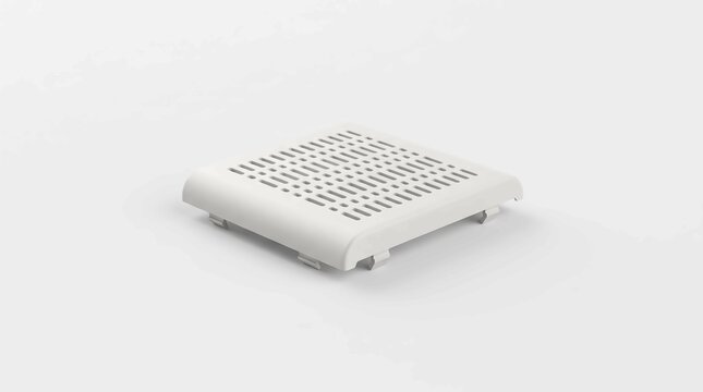 White plastic perforated speaker grille cover with square geometric pattern featuring clean minimalist design for modern audio device hardware components