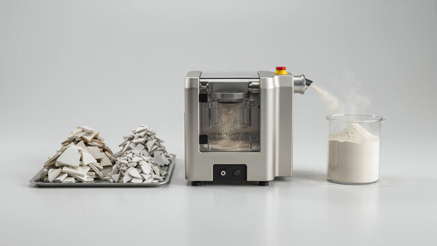 Compact industrial waste recycling device processing metal debris into raw material powder with recycling machine