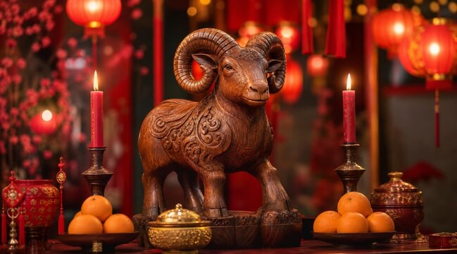 Chinese New Year Year of the Ram Festive Celebration Decoration.