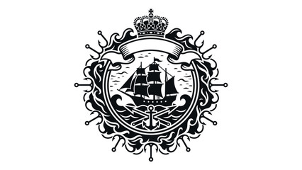 Fototapeta premium Decorative sailing ship badge illustration.