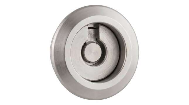 Brushed stainless steel circular cabinet pull handle featuring a modern minimalist design with a smooth metallic texture for contemporary furniture