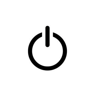 Minimalist black power button icon representing digital startup or system shutdown functionality for modern technology interface.