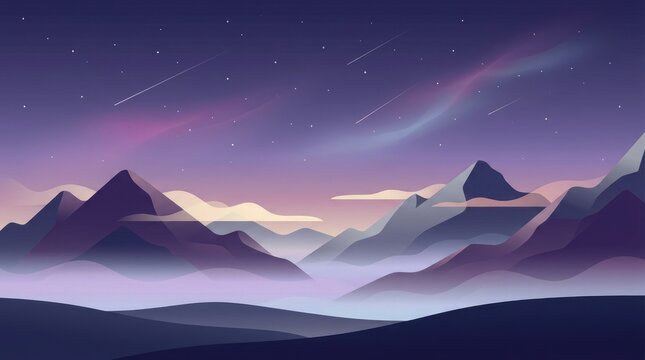 Dramatic mountain landscape with colorful sky and wispy clouds