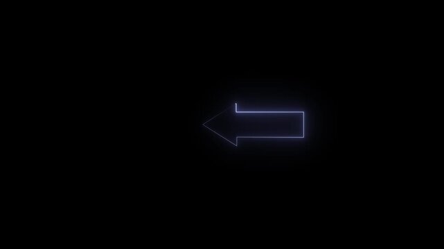 Glowing neon grey color direction left arrow sign icon animation journey information road sign signal symbol on black background .4k video....