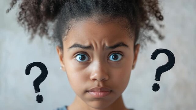 Confused Young Girl with Question Marks