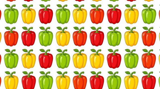 Seamless pattern of colorful bell peppers on white background for food design