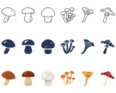 Vector Set of Different Mushroom Icons