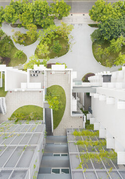 Aerial View of Modern Green Building Architecture