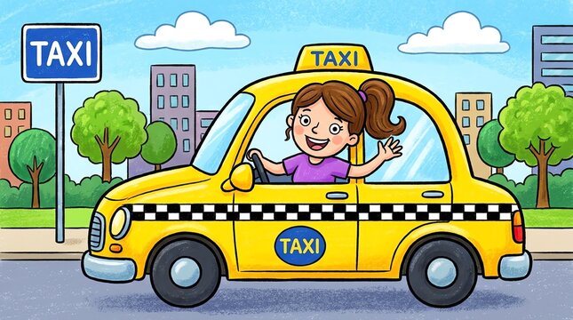 Yellow taxi and children