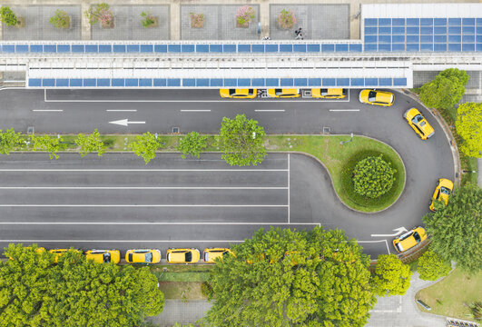 Aerial View of Taxis Waiting at High Speed Rail Station