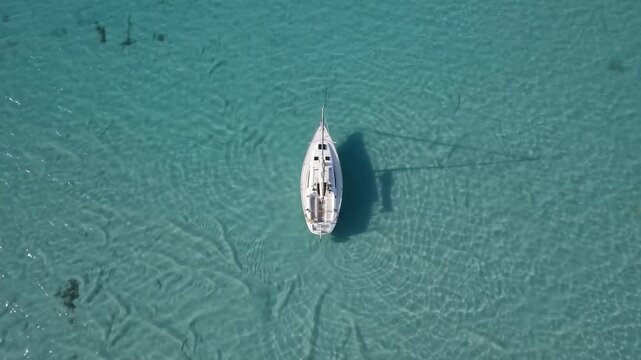 White sailboat floats calm turquoise waters