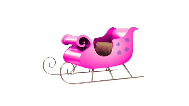 Pink holiday sleigh with floral graphics on isolated background