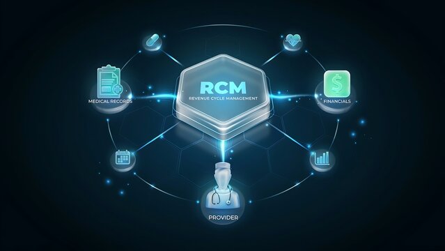 Modern revenue cycle management healthcare illustration with connected icons