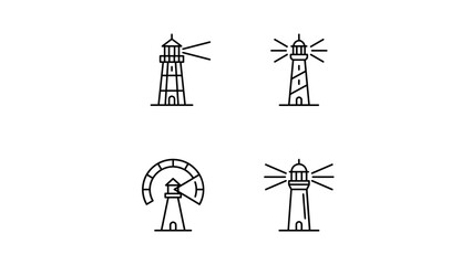 Fototapeta premium Four minimalist lighthouse icons set.