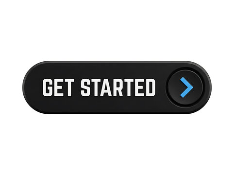 Modern black button with get started text and blue arrow icon