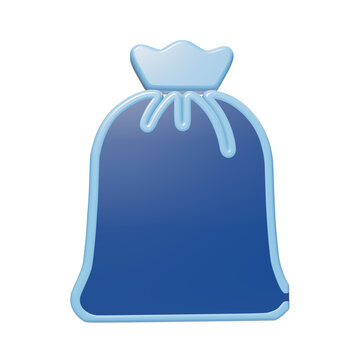3D icon of a blue drawstring bag or sack, isolated on a white background, representing storage, shopping, or carrying personal belongings isolated on a transparent background