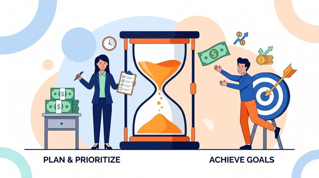 Businessman planning and achieving financial goals