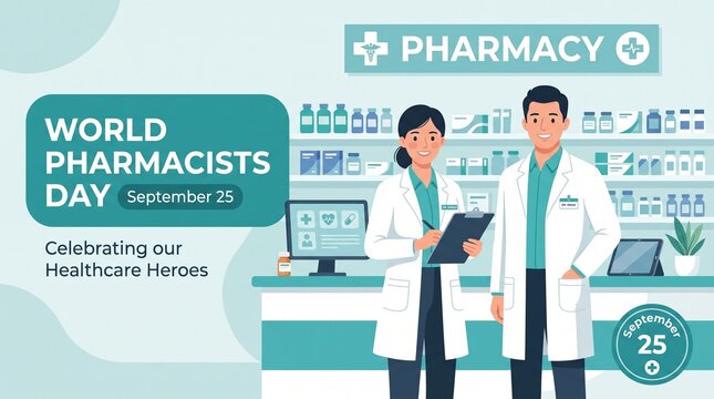 Pharmacists celebrating world pharmacists day in pharmacy