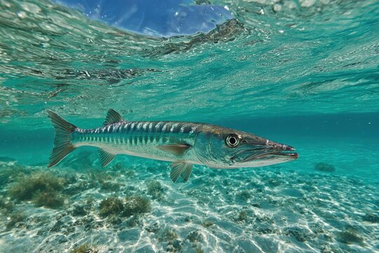 barracuda darting swiftly through clear tropical waters