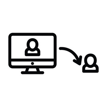 Computer monitor icon representing a user profile transfer or redirection