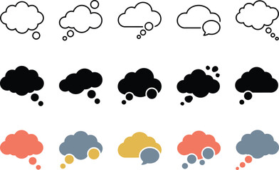 Obraz premium Thought Bubble Icon Set Vector Illustration in Line, Silhouette, and Flat Style