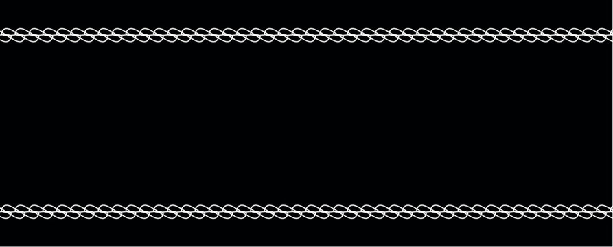 Elegant vector illustration featuring top and bottom white braided rope borders framing a solid black background. Excellent for nautical designs maritime themes menus certificates ।
