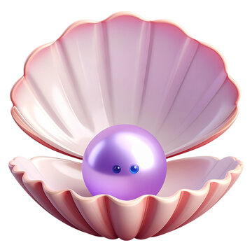 Glossy open clam shell with lustrous purple pearl element for underwater fantasy game asset luxury beauty logo design visual model