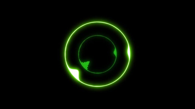 Green neon circular waveform on black backgrounds animation video