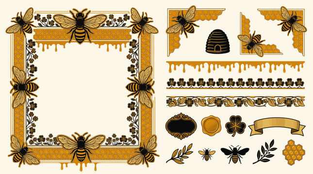 Luxury Honey Bee Gold Frame Border Ornamental Decorative Set