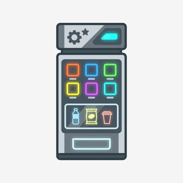 A digital illustration of a modern automated snack vending machine
