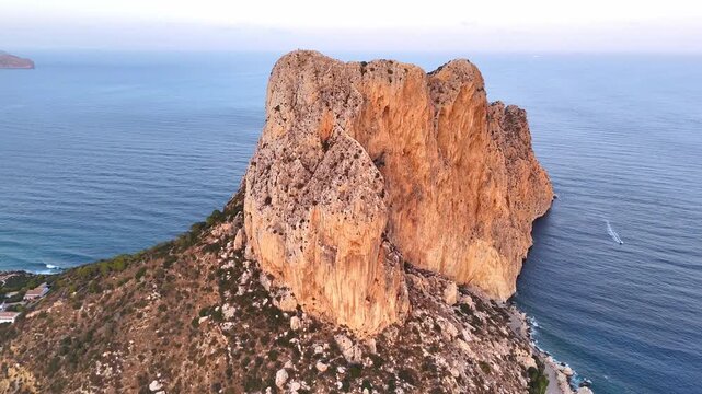 Aerial view of penon de ifach rock in calpe spain