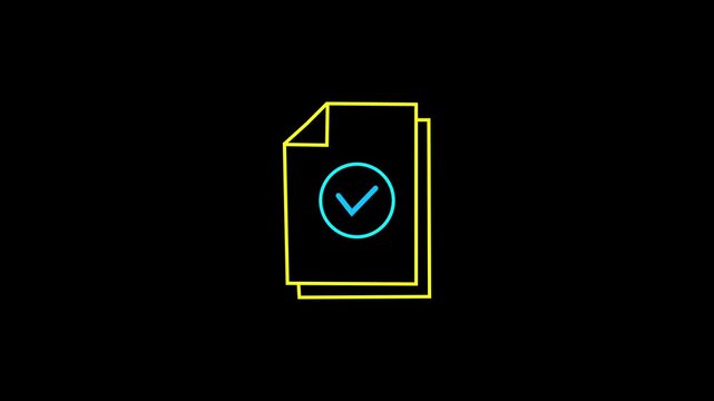  Neon tex with checklist on document inside envelope on black background 4K video animation.