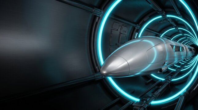Revolution Technology: Futuristic Hyperloop Pod in Glowing Vacuum Tube