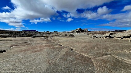 Obraz premium Striated Badland Surface and Low Eroded Formations in Ischigualasto