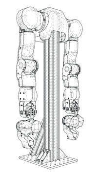 industrial robotic arm wireframe. Vector