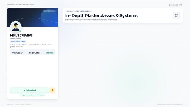 Minimalist digital interface overlay featuring a subscription call to action panel with smooth notification bell animation on a clean background