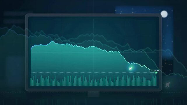 Digital financial data visualization with fluctuating stock market graphs and trading analytics on a screen