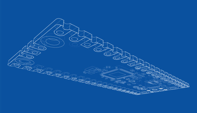 microcontroller chip blueprint. Vector