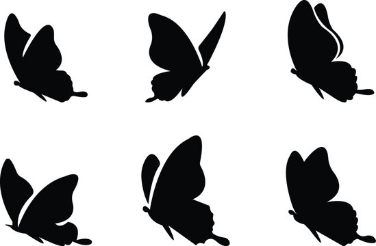 butterflies icon set, silhouettes. Glowworms, fireflies and butterflies icons, diverse pattern Featuring Monarch and Swallowtail Wing Styles for Elegant Nature Graphic Designs Vector templates element