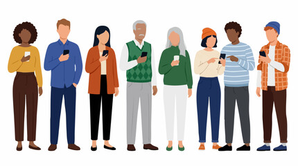 Fototapeta premium Diverse group of people of all ages using smartphones, modern digital lifestyle