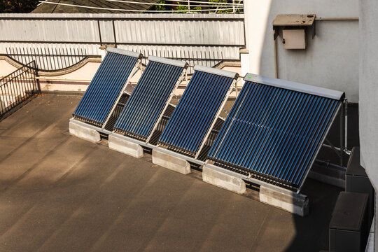 Evacuated Tube Solar Thermal Collectors on Rooftop