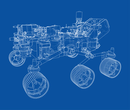 rover blueprint illustration on blue. Vector