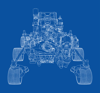 rover blueprint illustration on blue. Vector