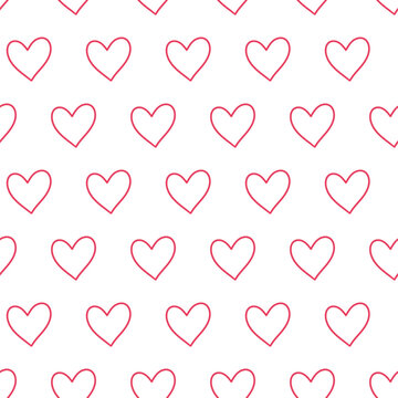 Coquette Cute seamless pattern with line heart. Hand-drawn vintage ribbons. For party, Wedding, invitation, social media template, and greetings in retro style. Vector minimalist elements, line art.
