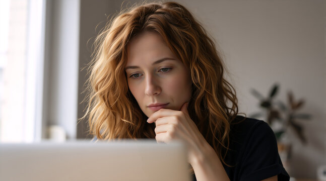 Young woman vibe coding on laptop at home. Thoughtful female developer focused on AI-assisted software development