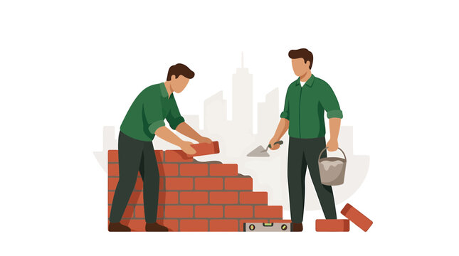 Construction Workers Building a Brick Wall for Corporate Projects