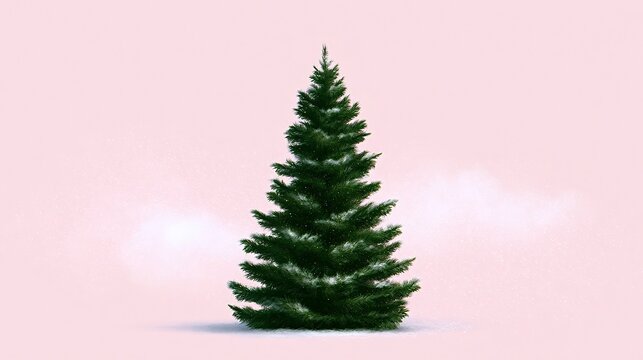Christmas tree covered in snow on pink background