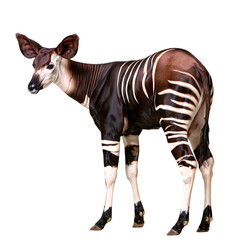 Naklejka premium Oryx animal with brown and black stripes on white coat standing profile shot white background vector illustration